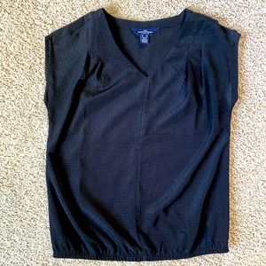 Lands’ End Black V-neck Blouson Blouse